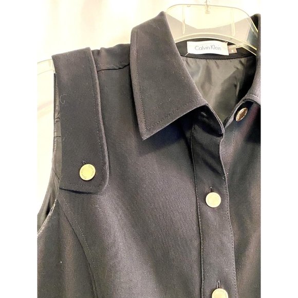 Calvin Klein Women Size 4 Classy Black Dress Sleeveless Lined Gold Buttons - Picture 5 of 14